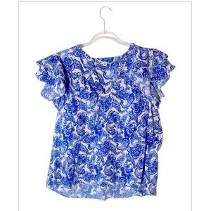 Crown & Ivy Floral Blue and White paisley Women's Top
